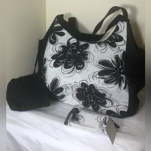 Black & White Floral Tote Bag for Women - Stylish Everyday Shoulder Bag NWOT